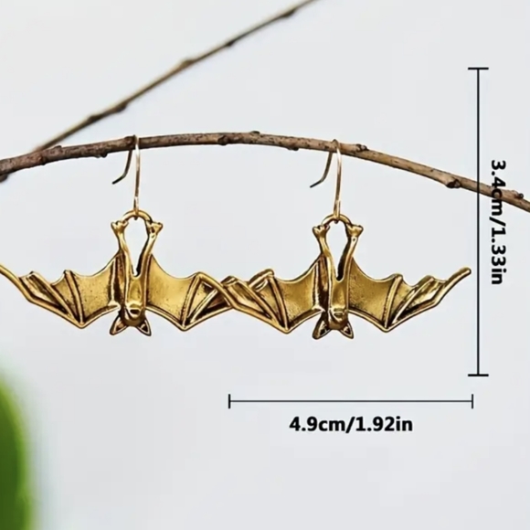 Shiny Bat Dangle Earrings For Women and Men Silvery and Golden color - Picture 3 of 4